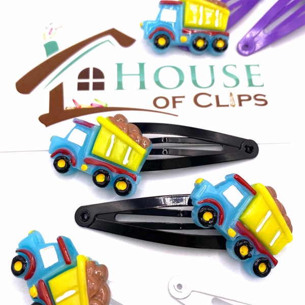 Dumper Truck Hair Clips x2 - Boys and Girls Hair Slides Non-Slip - Construction Vehicle Hair Barrettes - Gift For Boys - Gift For Nephew