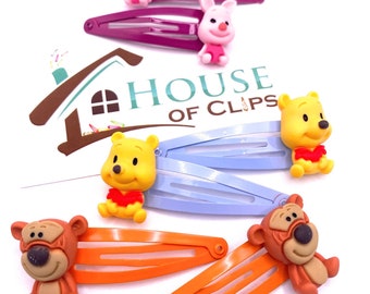 Set de regalo de animales bebés x3 - Pinzas para el pelo de cerdito - Set de regalo de Tigger - Pasadores de Pooh - Clips de presión de Disney -