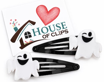 Winking Ghost Hair Clips – Cute Halloween Hair Clips – White Ghost Barrettes – Spooky Hair Accessories – Girls Halloween Clips – Ghost Gift