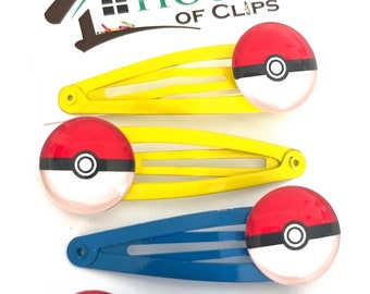 Pinces à cheveux Pokémon x2 - Pince à cheveux garçons - Barrettes garçons - Pince à cheveux Pokemon - Cadeau Pikachu - Barrettes Pokemon