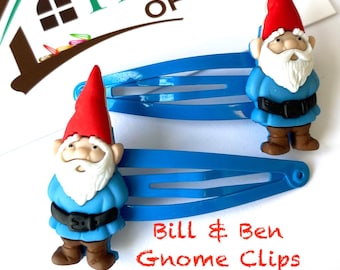 Bill & Ben Gnome Hair Clips - Fun hair clips - fun barrettes - gnome accessories - gnome gifts - garden gift - boys hair clips - Gnomeo Gift