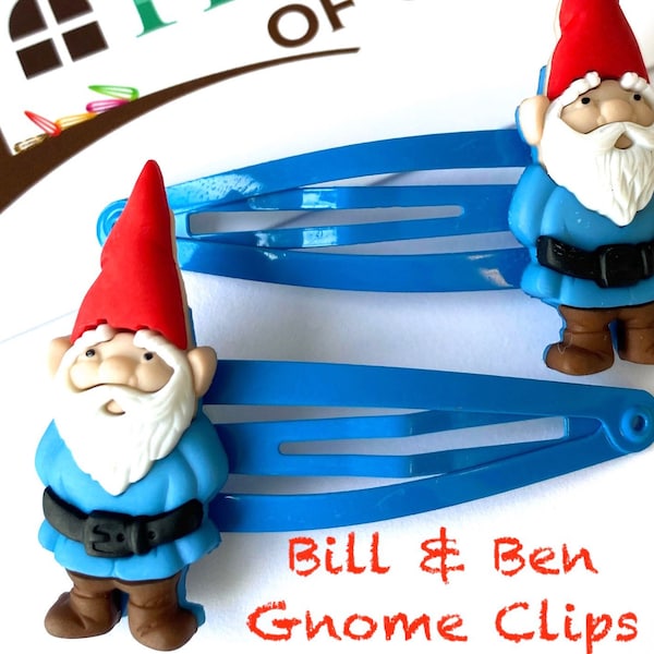 Bill & Ben Gnome Hair Clips - Fun hair clips - fun barrettes - gnome accessories - gnome gifts - garden gift - boys hair clips - Gnomeo Gift