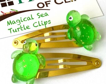Magical Sea Turtle Hair Clips x2 - Turtle Snap Clips - Great Gift For Girls - Hair Clips for adults - Little Gift Idea - Handmade jewelry