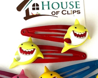 Shark Attack Hair Clips – Pair of Left & Right Shark Snap Clips – 5cm Barrette – Kids Fun Animal Hair Accessories – Choose 5 Colours