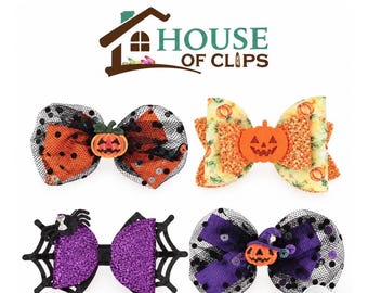 Halloween Hair Bows Set of 2 | Girls Pumpkin Spider Web Bows | Glitter Halloween Hair Accessories | Cute Spooky Hair Bows