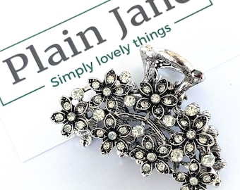 The Plain Jane Daisy Telkari Claw -  Onyx Filigree Hair Claw - Vintage Antique Style Filigree Hair Clamp with Diamanté Sparkles -