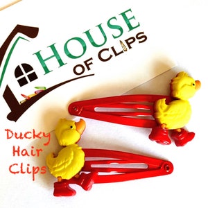 Duck Hair Clips: Farm Animal Barrettes, Red Clip (x2)