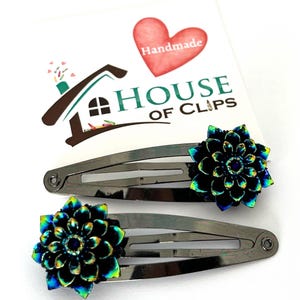 Black Baccara Rose Clip by Plain Jane x2 - Plain Jane Retro Black Hair Clip - Gothic Hair Clip - Goth Hair Clips -