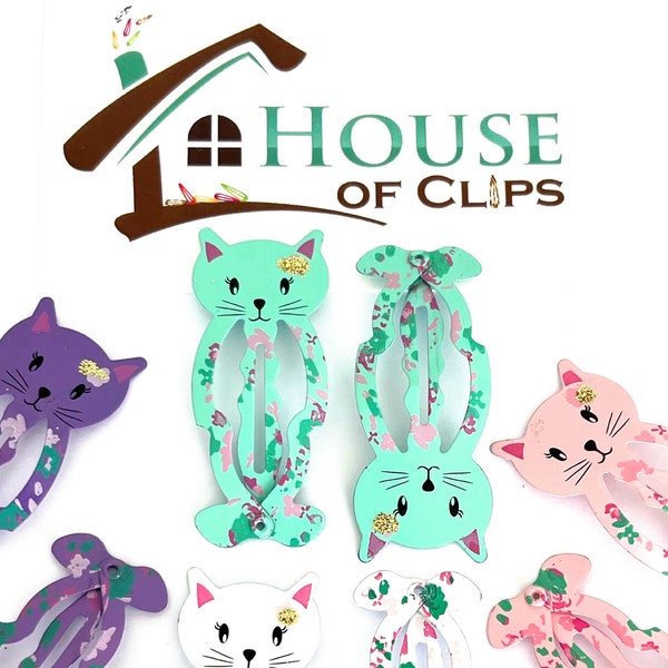 Sparkle Cat Hair Clips x2 - Kitten Hair Clips - Cute Cat Barrettes - Cat Hair Slide - Small Gift Idea For Girls