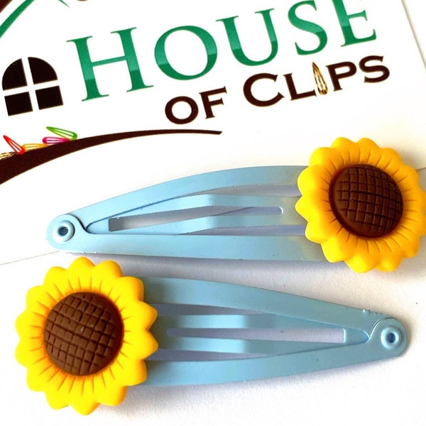 Sunflower Hair Clips x2 - Flower Hair Clips - Girls Hair Accessories - Flower Barrettes - Girls Pretty Hair Clips - Hair Gift For Girls