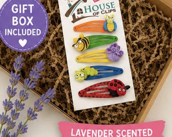 Bugsy and Friends Garden Gang Hair Clip Set | Bee, Ladybird, Caterpillar, Butterfly & Bug Snap Clips | Girls Hair Accessories