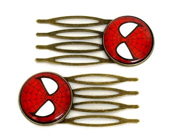 Retro Superhero Hair Combs Pair | Comic Book Inspired Hair Accessories | Vintage Bronze Hair Combs | Handmade UK