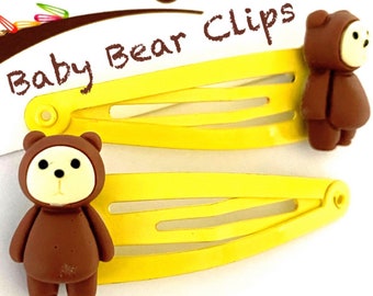 Baby Bear Hair Clips x2 - Lemon Barrettes
