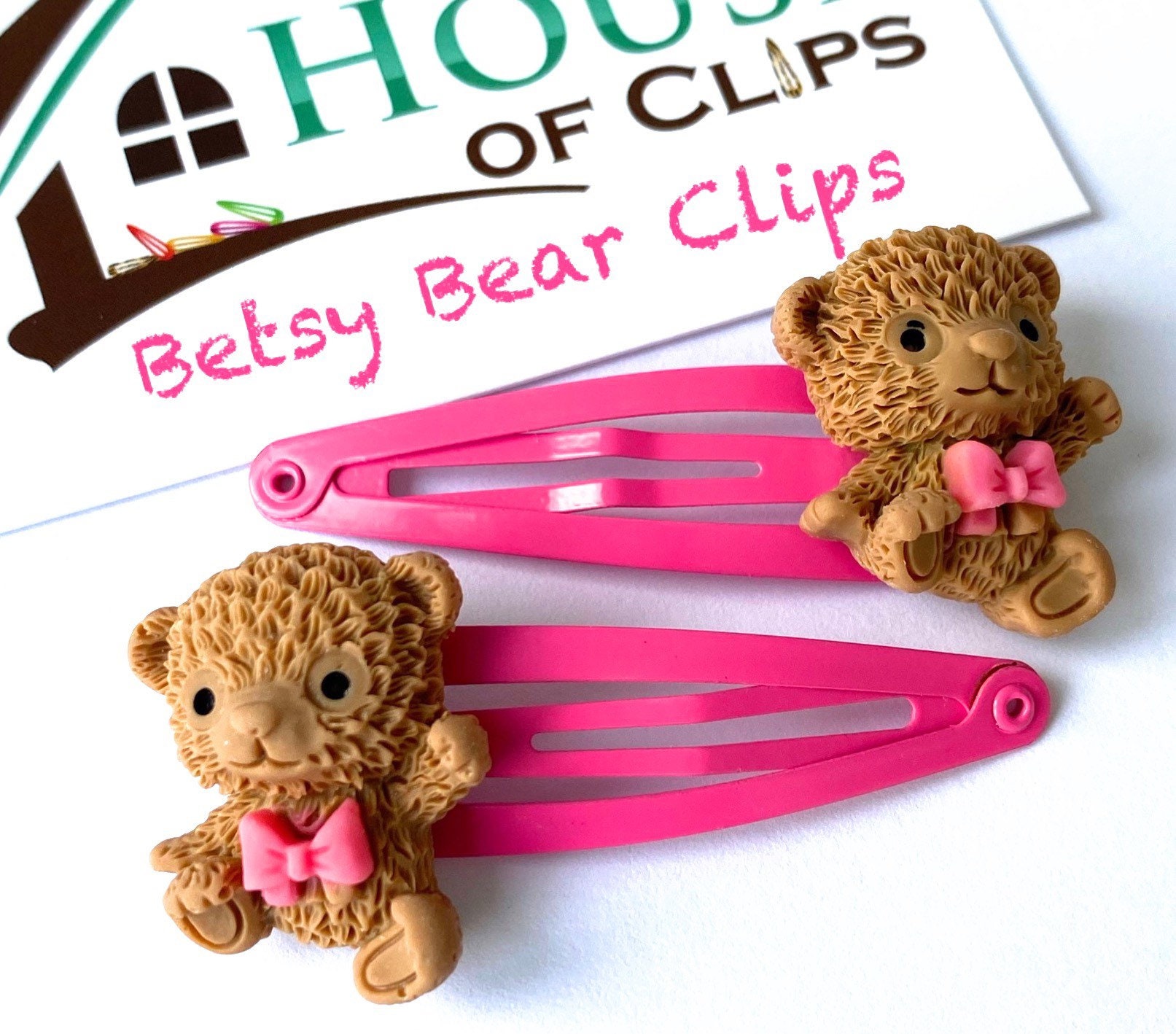 Betsy Bear Hair Clips X2 - Pink Teddy Bear Barrettes - Etsy display picture 3