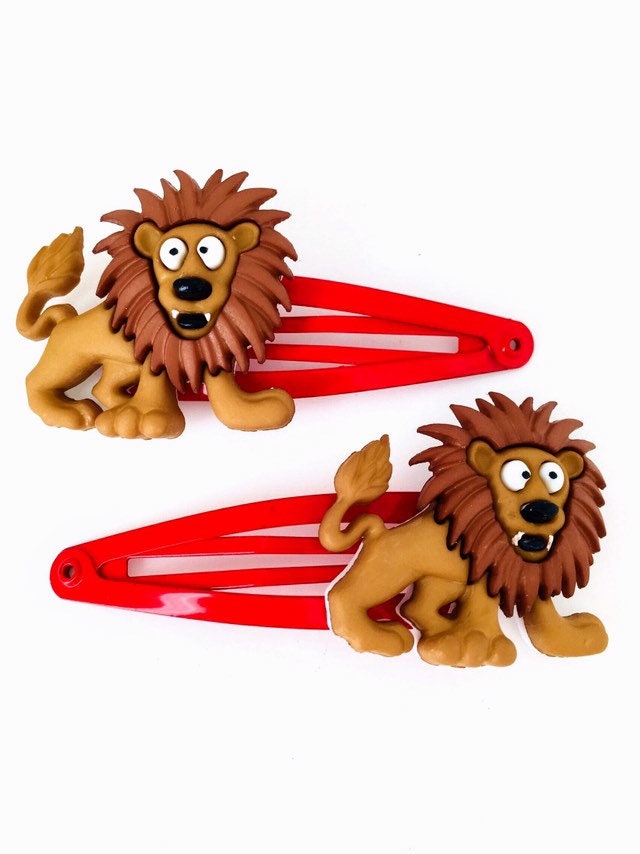 Lion Hair Clips X2 Fun Animal Hair Clips Red Nonslip Hair Etsy