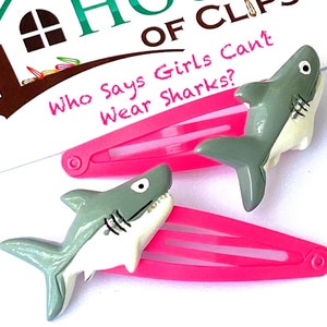 Who Says Girls Can’t Wear Sharks? Hair Clips x2 - Shark Snap Clips - Pink Hair Clips - Great Gift For Niece - Gift For Granddaughter- Slides