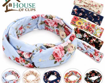 Floral Twist Headband for Women | Cotton Print Hairband | Stretchy Boho Headband | Wide Hair Band | Vintage Flower Hair Accessory