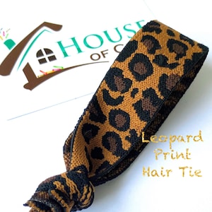 Leopard Hair Tie By Plain Jane- Leopard Print Elasticated Hair Tie - Leopard Print No Crease Hair Elastic  - Boho Wrist Band - Yoga Hair Tie