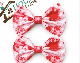 Zombie Bows Set of 2 | Halloween Hair Bows | Creepy Bloody Hair Clips | Girls Halloween Hair Accessories | Spooky Costume Bows