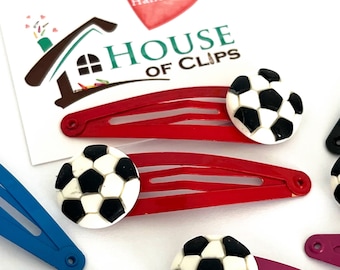 Football Hair Clips: Soccer Snap Barrettes - Gift for Girls (x2)