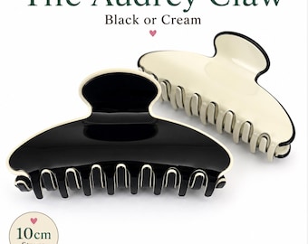 The Audrey Claw by House of Clips | Black or Cream Contrast Trim Hair Claw Clip | 10cm Strong Hold Hair Clamp for Thick Hair
