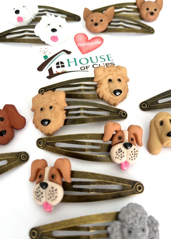 I Love My Dog Hair Clips x2 - Poodle - Chihuahua - Sheepdog - Golden Retriever - Red Setter - Cockapoo - Terrier - Bulldog Hair Clips - Dog