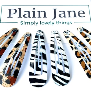 Animal Print Snap Haarspangen: Leopard, Zebra, Gepard - Set mit 6