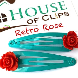 Retro Rose hair Clips x2 - Flower Hair Clips - Girls Pretty Flower Hair Clips - Floral Hair Clips - Small Gift For Girls - Retro Hair Clips