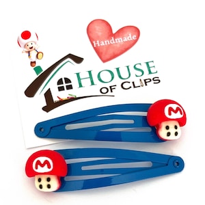 Mushroom Mario Hair Clips x2 Snap Clip Boys Hair Clip Hair Accessory Super Mario Mushroom Hair Clips Hair Clips Super Mario Bros image 1