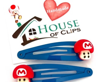 Mushroom Mario Hair Clips x2 - Snap Clip - Boys Hair Clip - Hair Accessory - Super Mario Mushroom Hair Clips - Hair Clips Super Mario Bros