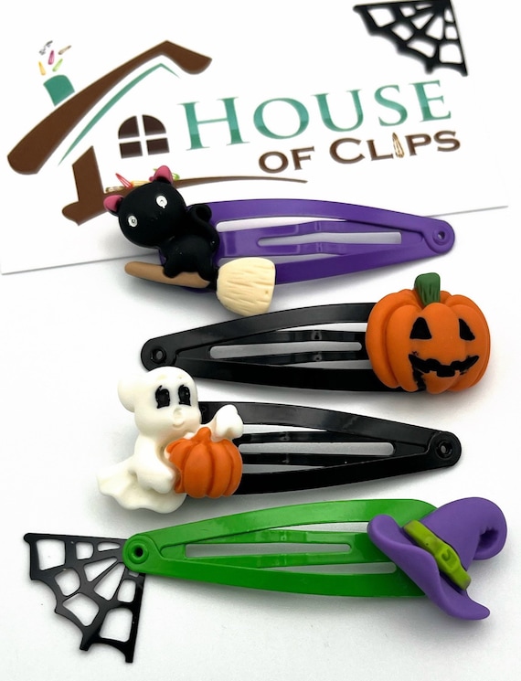 Halloween Haarspangen Set – 4 Stück Mit Spinne, Geist, Kürbis & Totenkopf, Glitzer