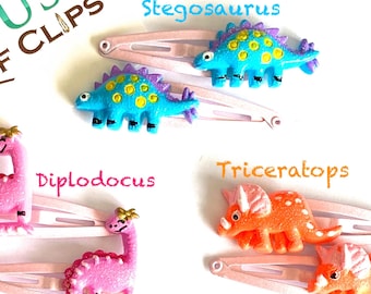 Dinosaur Hair Clips x2 - Dinosaur Hair Clips For Girls Non Slip - Dinosaur Hair Accessories - Dinosaur Pigtail Clips - Little Gift Idea -