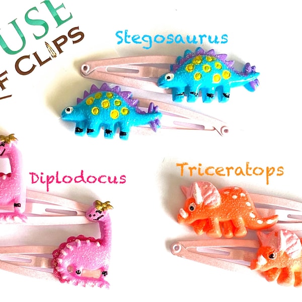 Dinosaur Hair Clips x2 - Dinosaur Hair Clips For Girls Non Slip - Dinosaur Hair Accessories - Dinosaur Pigtail Clips - Little Gift Idea -