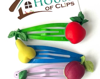 Fruit Salad Hair Clipsx4, Apple Hair Clips, Fruit Barrettes, Kids Healthy Earing, Fruit Snap Clips, Apple Hair Slides, Pear Hair Clips, Appl