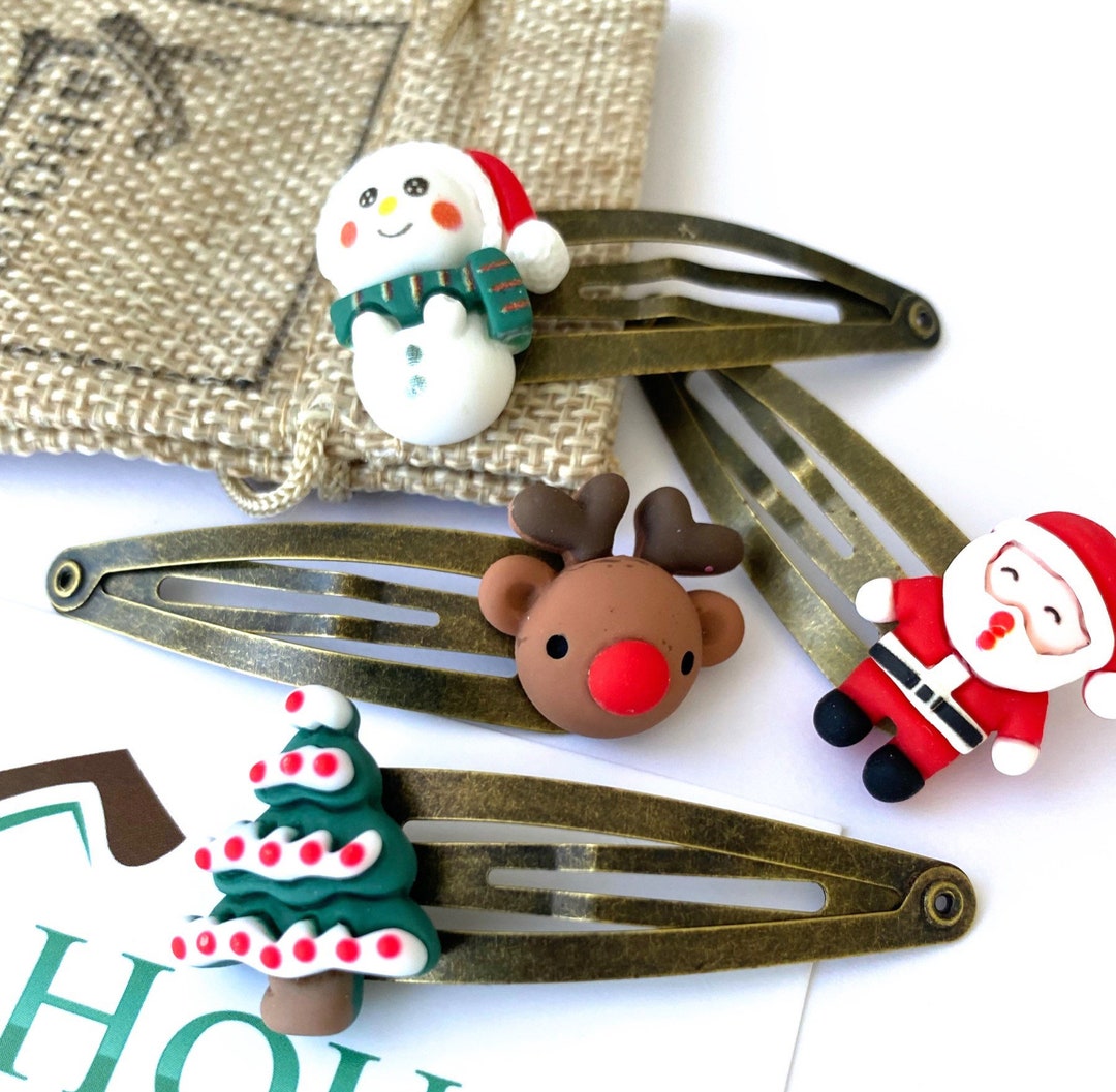 Vintage Christmas Hair Clip Set X4 Antique Gold Christmas Clips Xmas