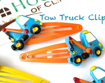 Tow Truck Clips x2 - Boys Hair Clips - Construction Truck Snap Clips - Hair Clips for Boys - Little Gift Idea - Boys Hair Clips