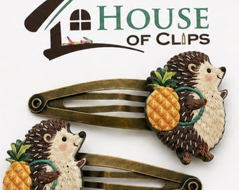 Pineapple Pal Hedgehog Hair Clips | Cute Hedgehog Snap Clips | Woodland Animal Hair Accessories | Girls Hair Clips | Gift for Kids