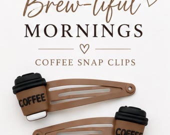 Coffee Run Snap Clip Set | Handmade Coffee Cup Hair Clips | Cute Barista Hair Accessories | Kawaii Brown Snap Clips Pair