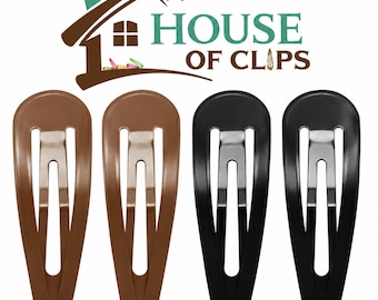 Extra Large 7cm Snap Hair Clips | Oversized Black & Brown Hair Clips | Set of 4 XL Hair Slides | Strong Everyday Hair Clips