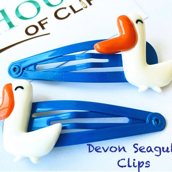 Devon Seagull Hair Clips - Bird Non Slip Hair Clips - Nautical Hair Clips - Girls and Ladies Blue Hair Clips - By the sea gift - You choose