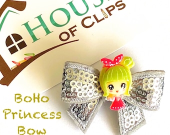 Boho Princess Hair Bow: Sequin Girl's Clip (5cm)