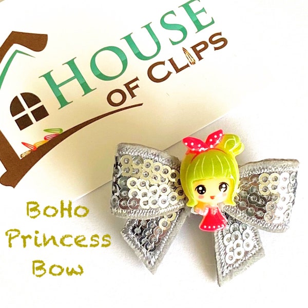 Boho Princess Bow - Princess Bow Clip - Princess Hair Clip - Princess Crocodile Clip - Girls Hair Bow - Princess Gift For Girls