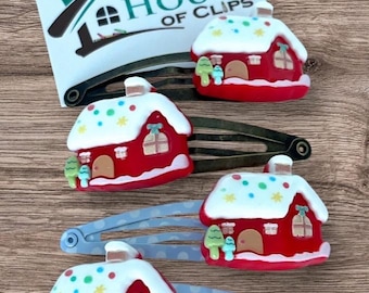 Christmas Homecoming Clips – Handmade Christmas Cottage Hair Clips, Festive Snap Clips for Girls, Xmas Hair Accessories, Stocking Filler Gif