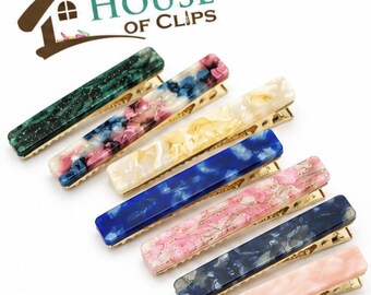 The Marble Muse Hair Clips – Set of 8 | Acetate Hair Barrettes | Fringe Clips for Women | Gold Hair Clips | Everyday Hair Accessories
