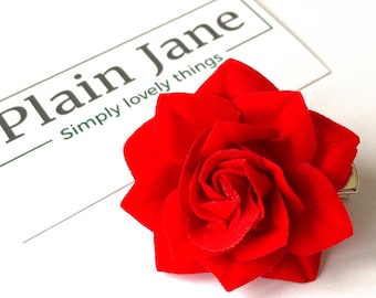 The Plain Jane Eternal Rose Clamp - Plain Jane Rose Crocodile Clip - Rose Hair Clip - Red Nylon Rose Hair Clamp - Floral Hair Clip -