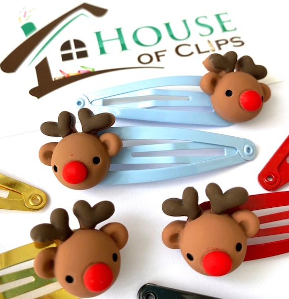 Rudolph Hair Clips X2 Christmas Reindeer Hair Clips Xmas Hair