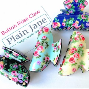 Button Rose Hair Claw x1 - Plain Jane Ladies Hair Clip - Vintage Hair Claw - Resin Plain Hair Clips - Small Strong Hair Claw -