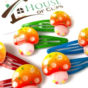 Magical Mushroom Hair Clips x2 - Toadstool Hair Clips - Kids Hair Slides - Hair Clips Boys  and Girls - Little Gift - Mushroom Snap Clips