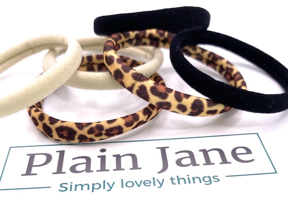 Strong Nylon Hair Elastics: Leopard, Blonde, Black - Set of 6
