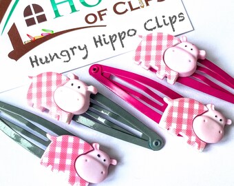 Hillary Hippo Hair Clips, zoo gift, hippo snap clips, hippo barrettes , hippo gift, hippo hair slide, popular gift, hippo clips,